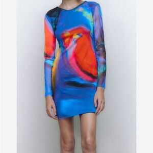 Zara Multi Color Tulle Long Sleeve Mini Dress | Size S